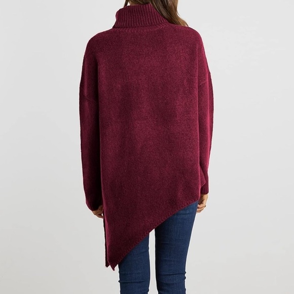 Turtle Neck Drop Shoulder Asymmetrical Hem Sweater - Picture 2 of 13